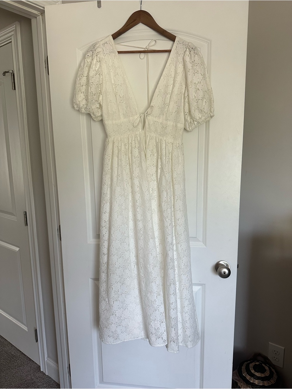 Storia White Eyelet Maxi Dress with Puff Sleeves - Picture 2 of 3